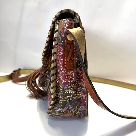 PATRICIA NASH Leather Metallic Tooled Lace Beaumont Flap Crossbody Bag in Multi - Picture 3 of 15